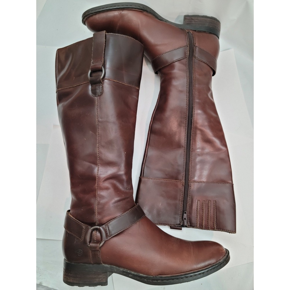 Born Riding Boots W62417 Mahogany Brown Leather Harness Tall Zip Shoes 8.5 40 - Picture 6 of 13